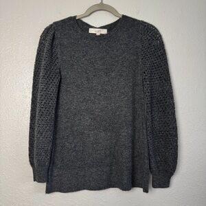 Loft gray eyelet long sleeve stretch sweater XS